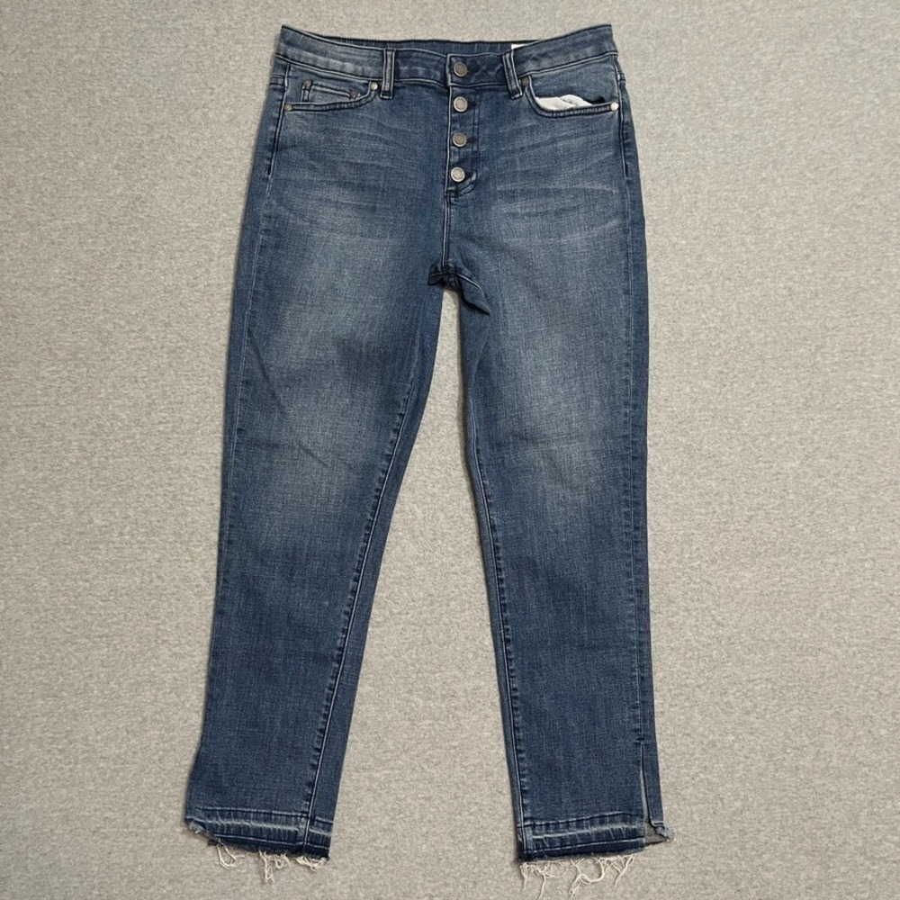 Vince Camuto Jeans Womens 8 Blue Skinny Exposed Button Slit Release Hem Denim